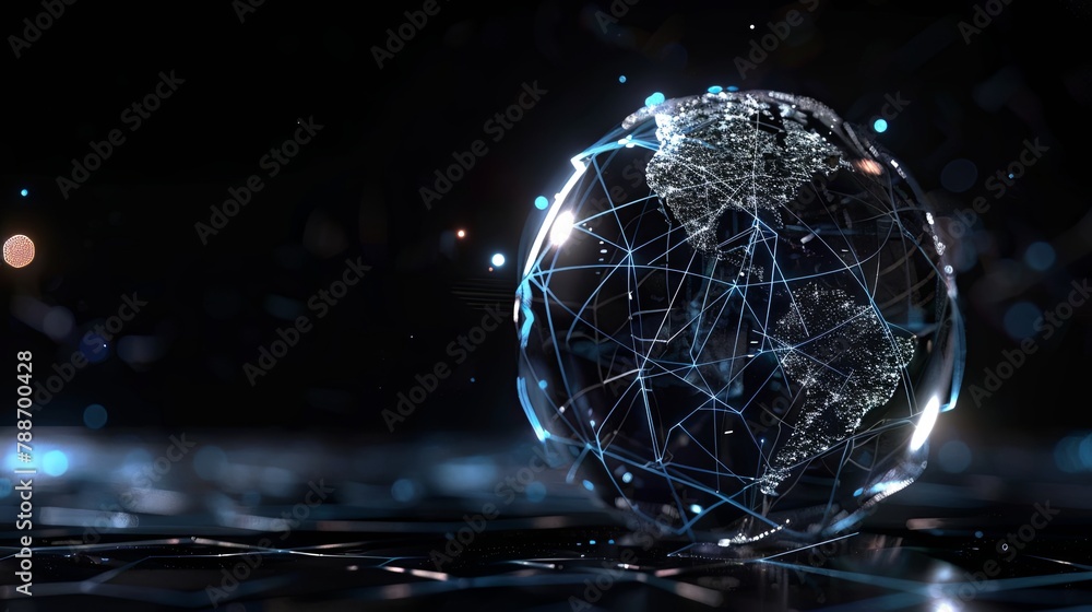 Aufkleber global connectivity: futuristic data streams and digital globe