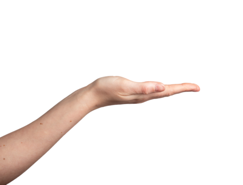 Showing something empty, blank, space on hand palm gesture isolated