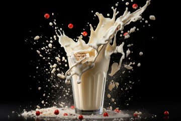 Frothy Vanilla milk splash. Drink liquid. Generate Ai