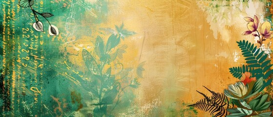 abstract painting of leaf and flower on a corner with gradient vintage background
