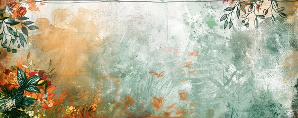 abstract painting of leaf and flower on a corner with gradient vintage background