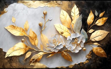 Marble background with flower designs, wall decoration panel wall art Painting,