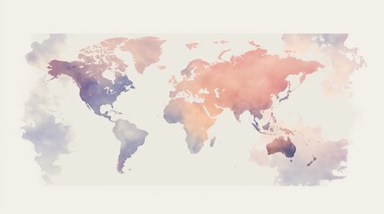 Delicate Watercolor World Map in Soft Hues