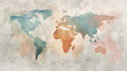 Pastel Watercolor Map of the World on Canvas