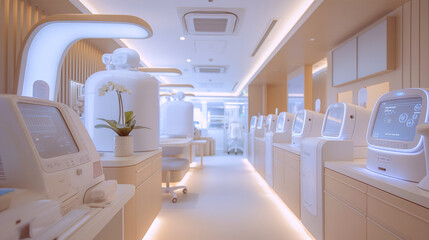 Future Technology Concept: Woman Using Virtual Reality Brain Interface in High-Tech Lab