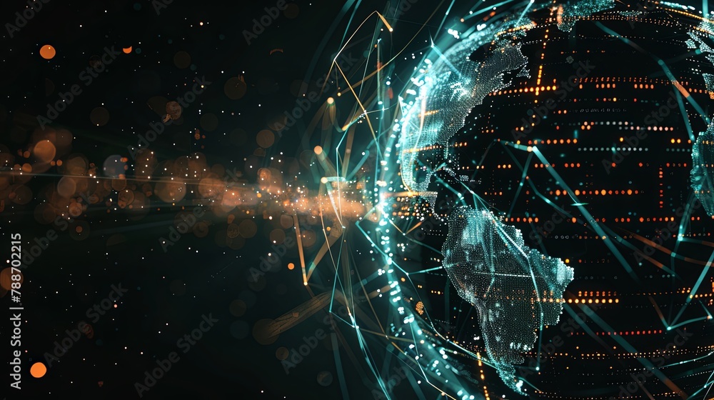 Aufkleber global connectivity: futuristic data streams and digital globe
