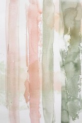 narrow horizontal stripes of white, blush pink, sage green coloured watercolor abstract painting
