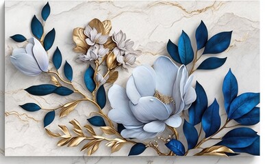 Marble background with flower designs, wall decoration,  panel wall, oil art Painting,