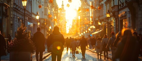 Evening Promenade Under Glowing Lights. Concept Evening Stroll, City Lights, Romantic Date,...