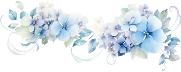 pale blue watercolor hydrangea flowers with white background