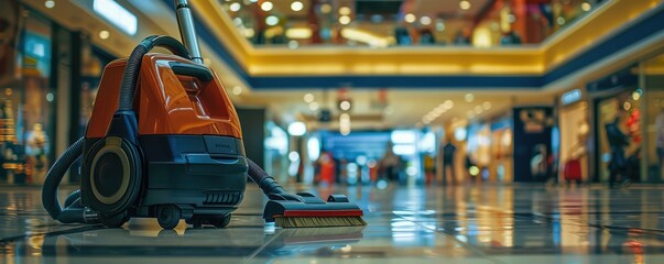 Vacuum cleaner in modern shopping mall. copy space for text. - obrazy, fototapety, plakaty