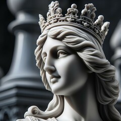 A close up of a statue of a woman wearing a crown, queen chess piece photo portrait, queen crown on top of her head