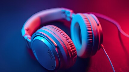 Close up of pair of white wireless headphones on a dark background