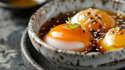 Nitamago seasoned boiled egg soft boiled egg with soy sauce. Copy space image. Place for adding text or design
