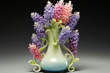 Aromatic Spring hyacinths floral plant vase. Beautiful bloom spring botany plant. Generate Ai