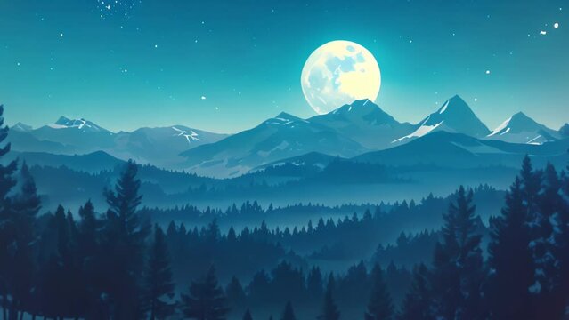 Night view of full moon light on the mountain