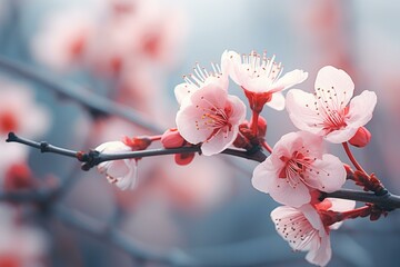 Ephemeral Spring sakura flowers. Cherry japanese. Generate AI