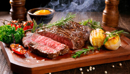 grilled steak with vegetables