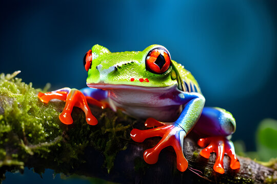 red-eyed tree frog in forest - Powered by Adobe