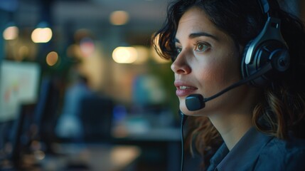 a customer service representative exemplifies professionalism, clarity, and patience while wearing a headset and providing phone assistance