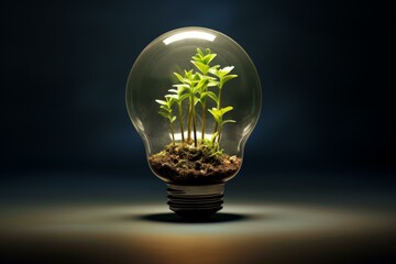 Eco-friendly Sprout idea bulb save. Nature garden. Generate Ai