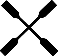 two black Kayak or canoe paddle silhouette of crossed oars rowing sign, icon symbol. Flat style vector isolated on transparent background. Plastic oars. Water sport - obrazy, fototapety, plakaty