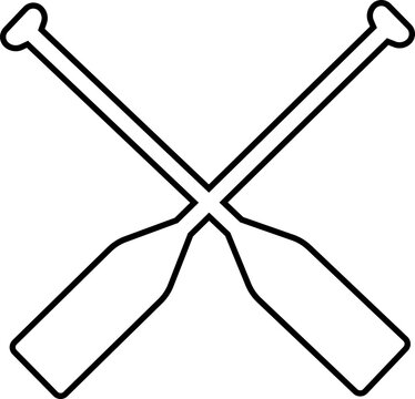 recommend clip art: two black Kayak or canoe paddle silhouette of crossed oars rowing sign, icon symbol. Linear style vector isolated on transparent background. Plastic oars. Water sport