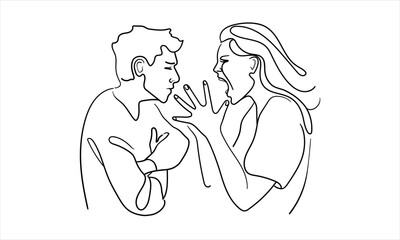 Conflict isolated on white background. Relationship crisis line art drawing. Character psychology. Vector illustration