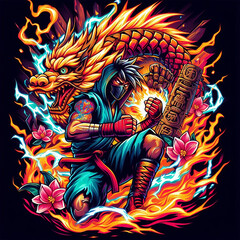 Colorful fighter characters illustration