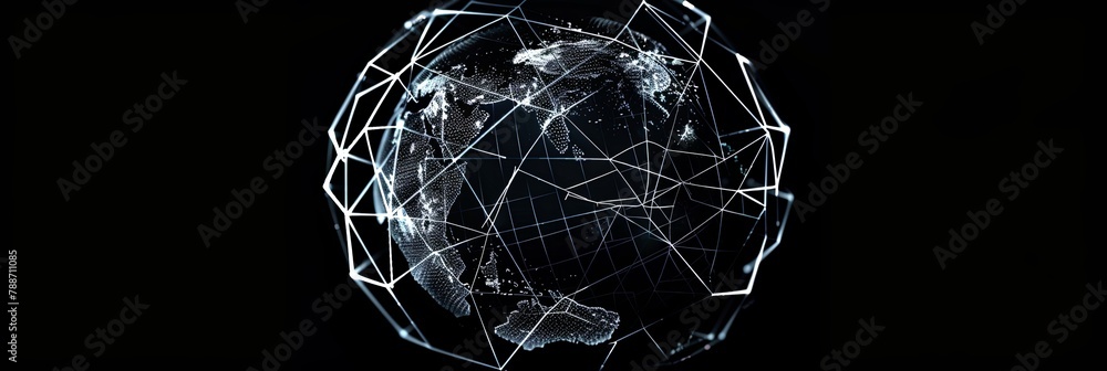 Poster global connectivity: futuristic data streams and digital globe