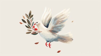 Dove of Peace with Olive Branch Illustration Generative AI - obrazy, fototapety, plakaty