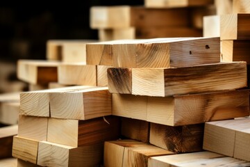 Rough Stacks of wooden industrial boards. Storage of stacked wood oak planks. Generate ai