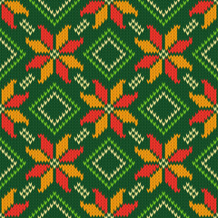 Fototapeta na wymiar Christmas knitted seamless tileable pattern. Realistic knitted fabric texture for wallpaper, background, wrapping paper.
