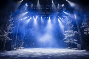 Dramatic Stage spotlight snow. Fashion design abstract empty scene. Generate Ai