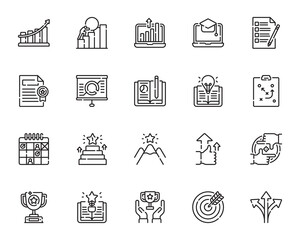 Finance and business line icons collection. Big UI icon set in a flat design. 