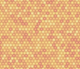 Hexagon pattern geometric design. Orange color tones gradients. Bold rounded stacked hexagon cells. Hexagon shapes. Seamless pattern. Tileable vector illustration.