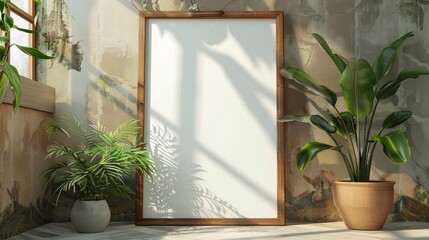 Minimalist Wooden Frame with White Blank Canvas Generative AI
