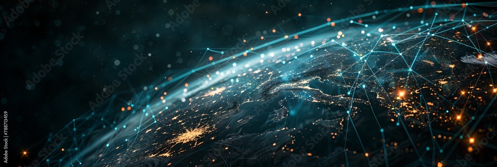 Aufkleber global connectivity: futuristic data streams and digital globe