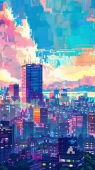 Pixel Art Vibrant City Illustration