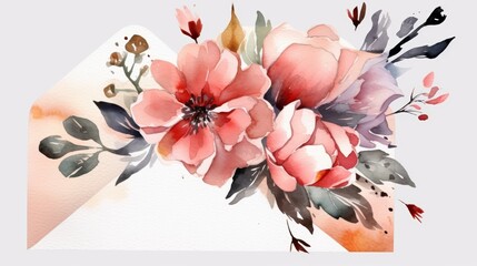 Modern Watercolor Floral Envelope Sticker Design Generative AI