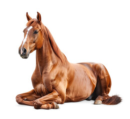 Majestic chestnut horse lying down gracefully