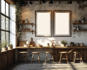 wall art mockup in postmodern interior kitchen
