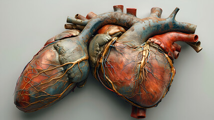 Cross Section View of Human Heart,
3d realistic anatomically correct human heart with venous system - obrazy, fototapety, plakaty
