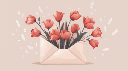 Minimalist Valentines Floral Envelope Illustration Generative AI