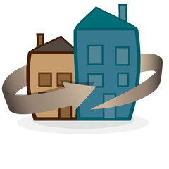 icons, drawings of houses with an arrow 