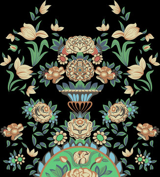Vintage flowers and seamless pattern, Tipu sultan garden tent print, Digital Flower pattern Flower bunch