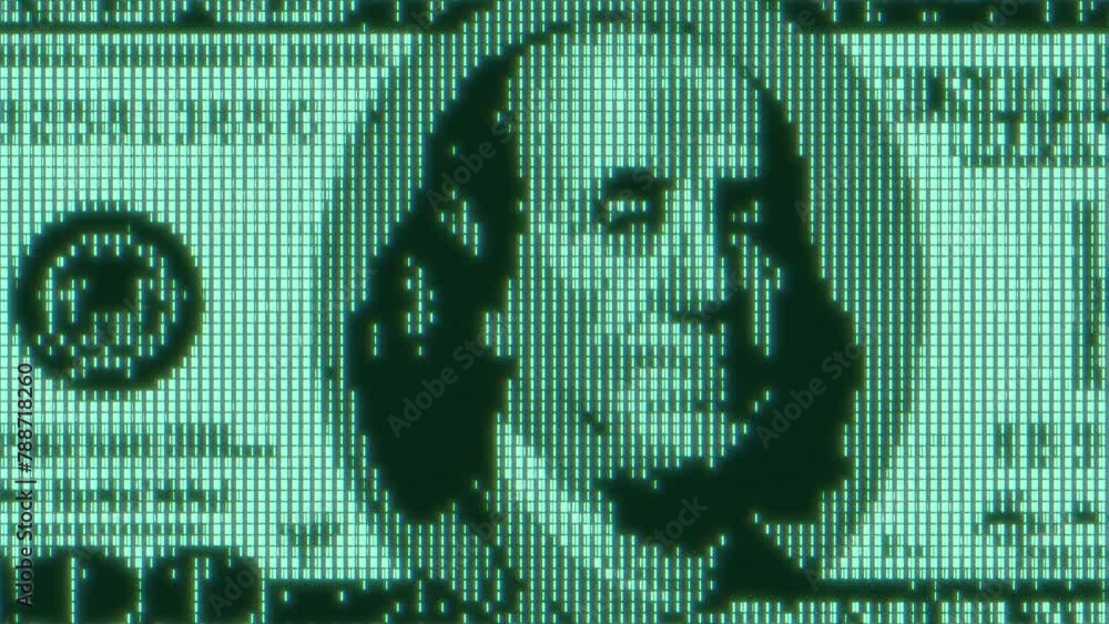 Aufkleber green digital 100 dollar bill abstract background with binary code. business and cbdc finance concep