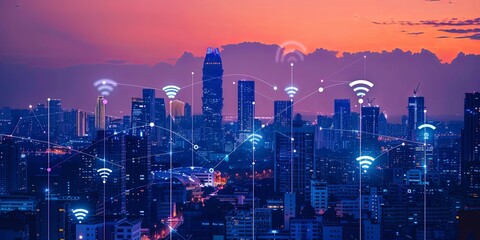 Fototapeta premium IoT devices connecting businesses in a digital landscape