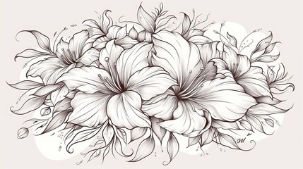 Sketch of a tattoo blooming flowers in a bouquet and on branches, AI generated