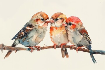 Minimalist Watercolor Birds Nesting Generative AI